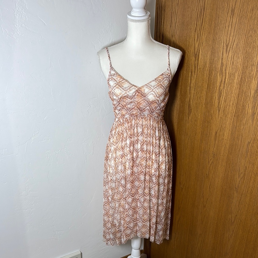 Free People cream w burgundy & peach hi low midi tank dress